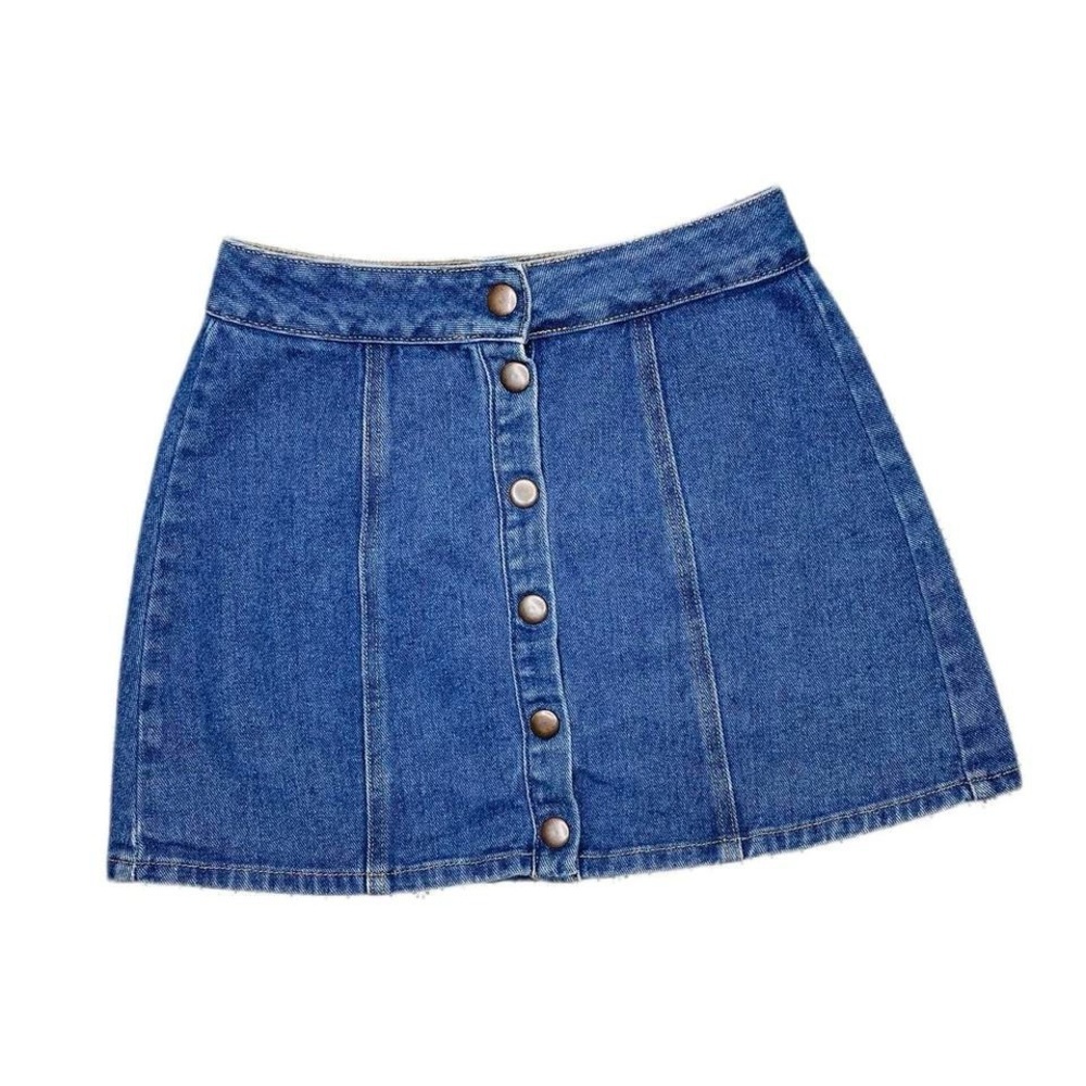 Retro Brandy Melville Medium Wash Denim Mini Front Button Jean Skirt